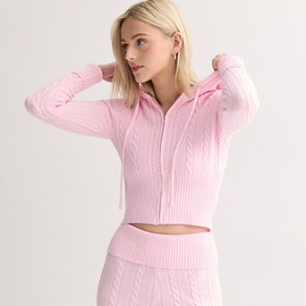 Juniors' Harper & Ivy Zip Up Cable Sweater