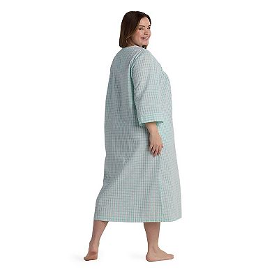Plus Size Miss Elaine Essentials Seersucker Long Zip Robe