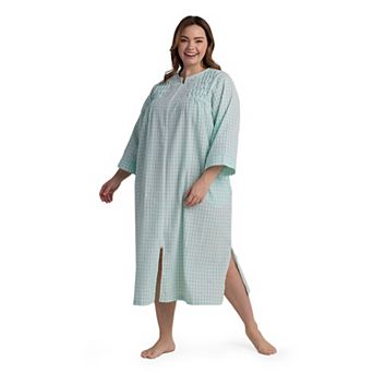 Plus Size Miss Elaine Essentials Seersucker Long Zip Robe