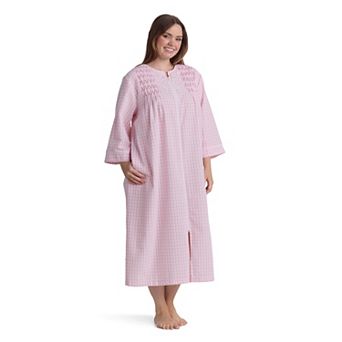 Plus Size Miss Elaine Essentials Seersucker Long Zip Robe