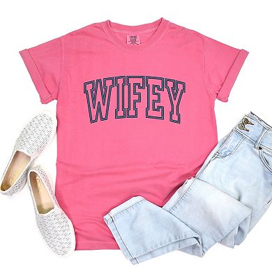 Simply Sage Market Embroidered Wifey Arched Varsity Garment Dyed Tee