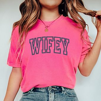 Simply Sage Market Embroidered Wifey Arched Varsity Garment Dyed Tee