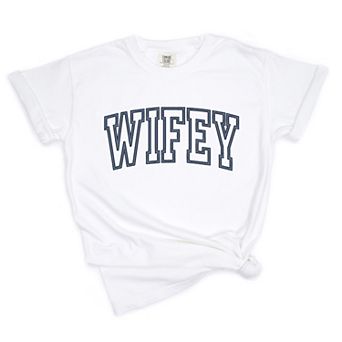 Simply Sage Market Embroidered Wifey Arched Varsity Garment Dyed Tee