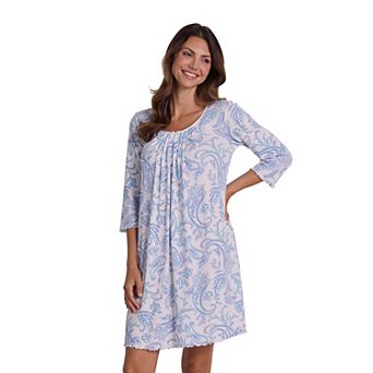 Women's Miss Elaine Essentials Cottonessa 3/4-Length Sleeve Short Nightgown with Pleats