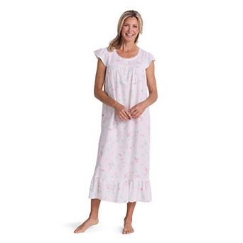 Petite Miss Elaine Essentials Seersucker Long Gown with Ruffle Hem