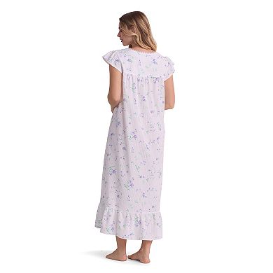 Miss Elaine Essentials Seersucker Long Gown with Ruffle Hem