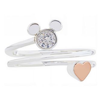Disney's Mickey Mouse Silver Plated Cubic Zirconia Adjustable Heart Ring