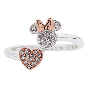 Disney's Minnie Mouse 14k Rose Gold & Fine Silver Over Brass Crystal Pave Heart Adjustable Ring