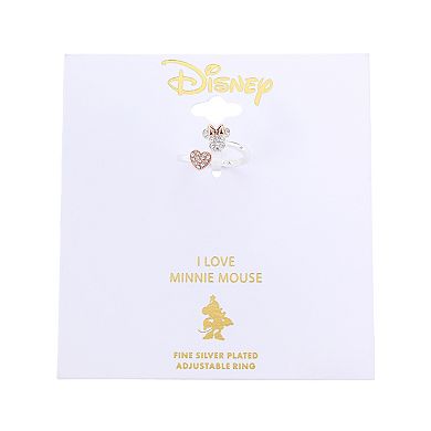 Disney's Minnie Mouse 14k Rose Gold & Fine Silver Over Brass Crystal Pave Heart Adjustable Ring