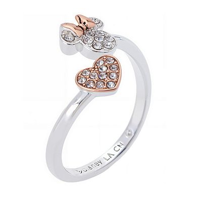 Disney's Minnie Mouse 14k Rose Gold & Fine Silver Over Brass Crystal Pave Heart Adjustable Ring