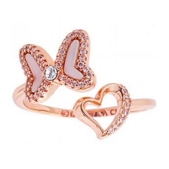 Disney's Minnie Mouse 14k Rose Gold Over Brass Crystal Bow & Heart Adjustable Ring