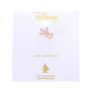 Disney's Minnie Mouse 14k Rose Gold Over Brass Crystal Bow & Heart Adjustable Ring