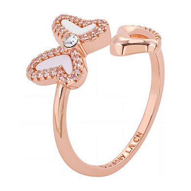 Disney's Minnie Mouse 14k Rose Gold Over Brass Crystal Bow & Heart Adjustable Ring