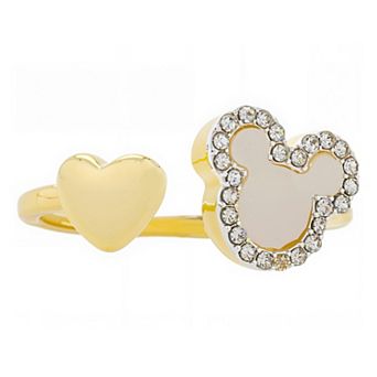 Disney's Mickey Mouse 14k Rose Gold & Fine Silver Over Brass Crystal Heart Adjustable Ring