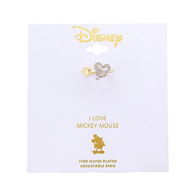 Disney's Mickey Mouse 14k Rose Gold & Fine Silver Over Brass Crystal Heart Adjustable Ring