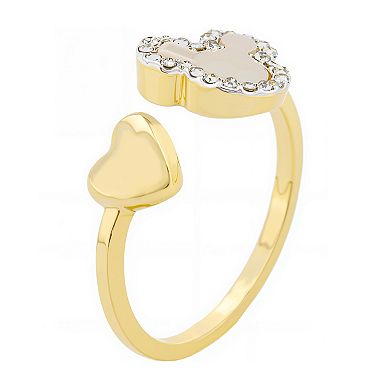Disney's Mickey Mouse 14k Rose Gold & Fine Silver Over Brass Crystal Heart Adjustable Ring