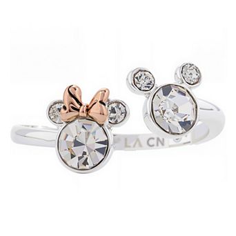Disney's Mickey & Minnie Mouse 14k Rose Gold & Fine Silver Over Brass Crystal Adjustable Ring