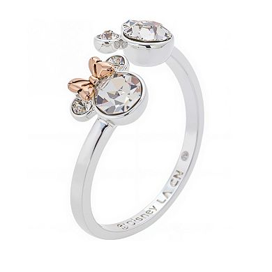 Disney's Mickey & Minnie Mouse 14k Rose Gold & Fine Silver Over Brass Crystal Adjustable Ring