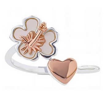 Disney's Lilo & Stitch 14k Rose Gold & Fine Silver Over Brass Mother-of-Pearl Flower & Heart Adjustable Ring