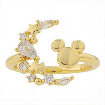 Disney's Mickey Mouse Gold-Plated Cubic Zirconia Moon Adjustable Ring