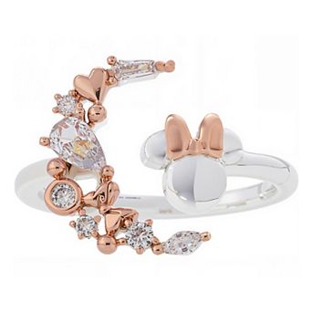 Disney's Minnie Mouse 14k Rose Gold & Fine Silver Over Brass Cubic Zirconia Moon Adjustable Ring