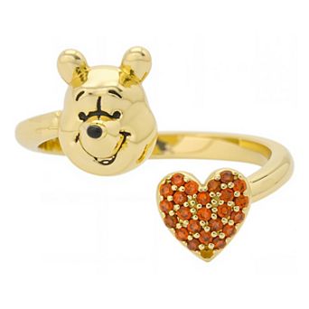 Disney's Winnie The Pooh 14k Rose Gold Over Brass Cubic Zirconia Heart Adjustable Ring