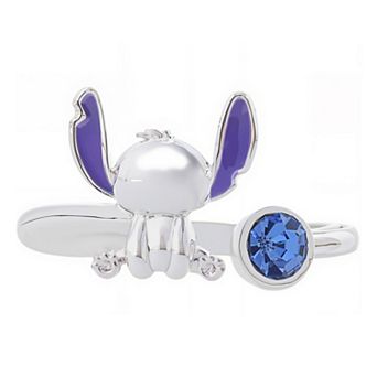 Disney's Lilo & Stitch Fine Silver Over Brass Crystal Adjustable Ring