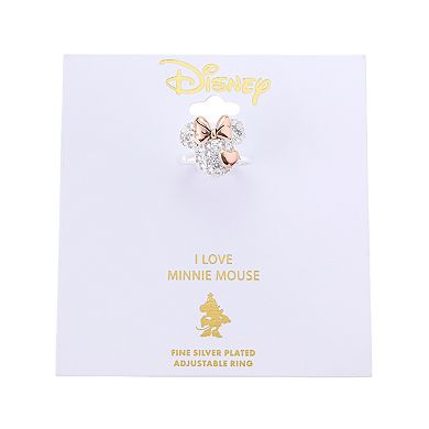 Disney's Minnie Mouse 14k Rose Gold & Fine Silver Over Brass Cubic Zirconia Pave Heart Adjustable Ring