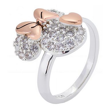 Disney's Minnie Mouse 14k Rose Gold & Fine Silver Over Brass Cubic Zirconia Pave Heart Adjustable Ring