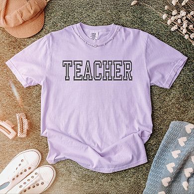 Simply Sage Market Embroidered Teacher Outline Garment Dyed Tee