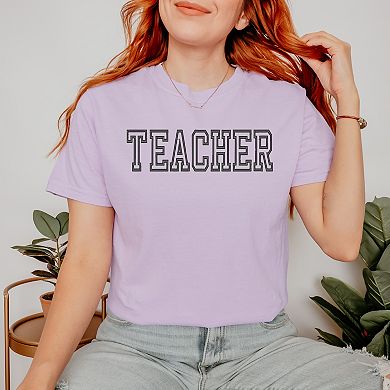 Simply Sage Market Embroidered Teacher Outline Garment Dyed Tee