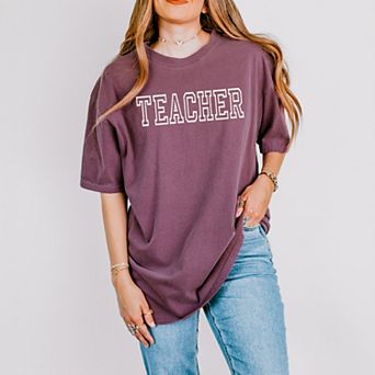 Simply Sage Market Embroidered Teacher Outline Garment Dyed Tee
