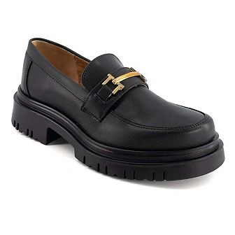 Andrea Women's Black Penny Loafers with Golden Ornament 58645