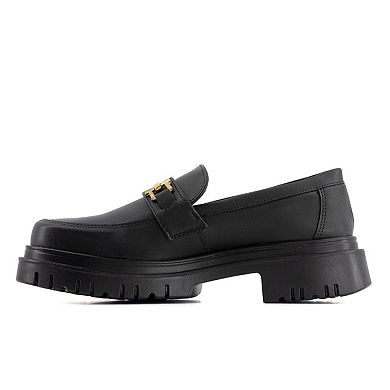 Andrea Women's Black Penny Loafers with Golden Ornament 58645
