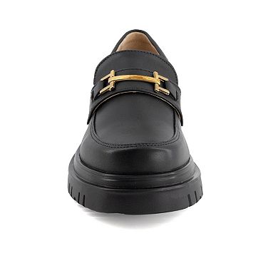 Andrea Women's Black Penny Loafers with Golden Ornament 58645