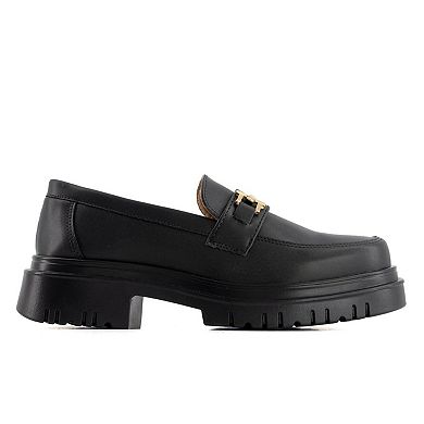 Andrea Women's Black Penny Loafers with Golden Ornament 58645