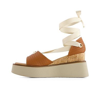 Andrea Women's Ribbon Lace Platform Wedge Sandals 65508