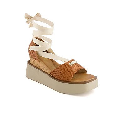 Andrea Women's Ribbon Lace Platform Wedge Sandals 65508