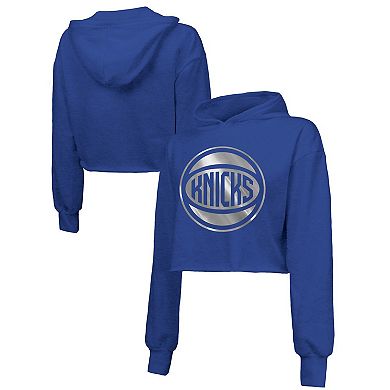 Women's Majestic Threads Royal New York Knicks Tri-Blend Cropped Pullover Hoodie