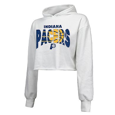 Women's Majestic Threads White Indiana Pacers Tri-Blend Cropped Pullover Hoodie