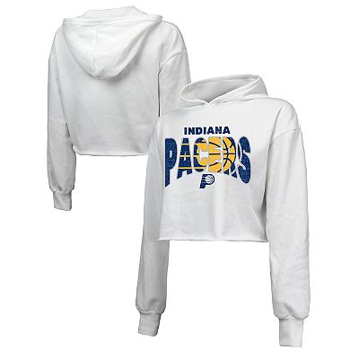 Women's Majestic Threads White Indiana Pacers Tri-Blend Cropped Pullover Hoodie