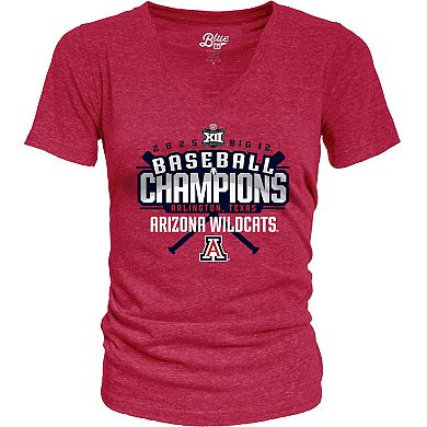 Women's Blue 84 Red Arizona Wildcats 2025 Big 12 Baseball Conference Tournament Champions Locker Room V-Neck T-Shirt