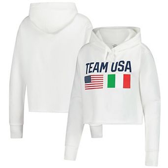 Women's White Team USA Country Flags Cropped Fleece Hoodie