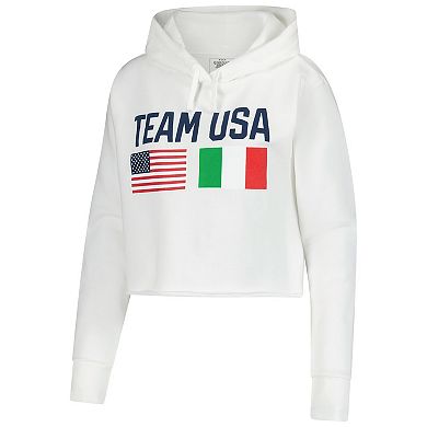 Women's White Team USA Country Flags Cropped Fleece Hoodie