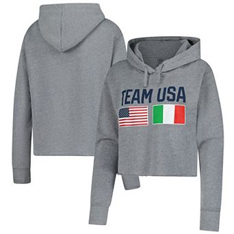 Women's Heather Gray Team USA Country Flags Cropped Fleece Hoodie