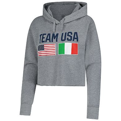 Women's Heather Gray Team USA Country Flags Cropped Fleece Hoodie