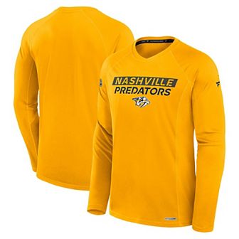 Men's Fanatics Gold Nashville Predators Authentic Pro Rink Tech Raglan Long Sleeve T-Shirt