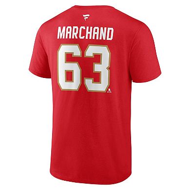 Men's Fanatics Brad Marchand Red Florida Panthers Authentic Stack Name & Number T-Shirt