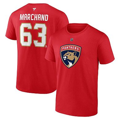 Men's Fanatics Brad Marchand Red Florida Panthers Authentic Stack Name & Number T-Shirt