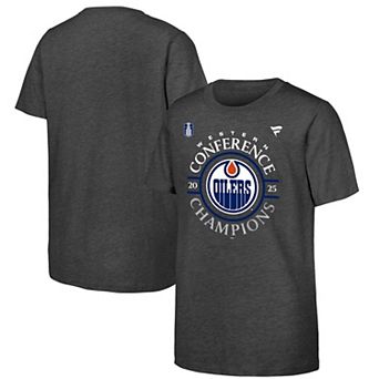 Youth Fanatics Heather Gray Edmonton Oilers 2025 Western Conference Champions Locker Room T-Shirt